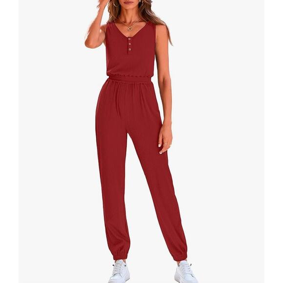 Ribbed knit jumpsuit jogger, romper, red size XL 16/18 NEW - Picture 1 of 16